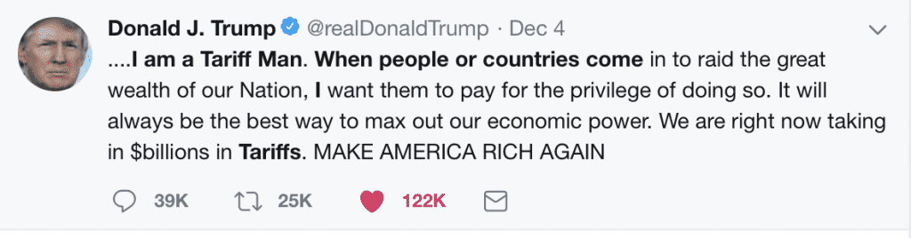Donald J Trump I am Tarriff Man Tweet